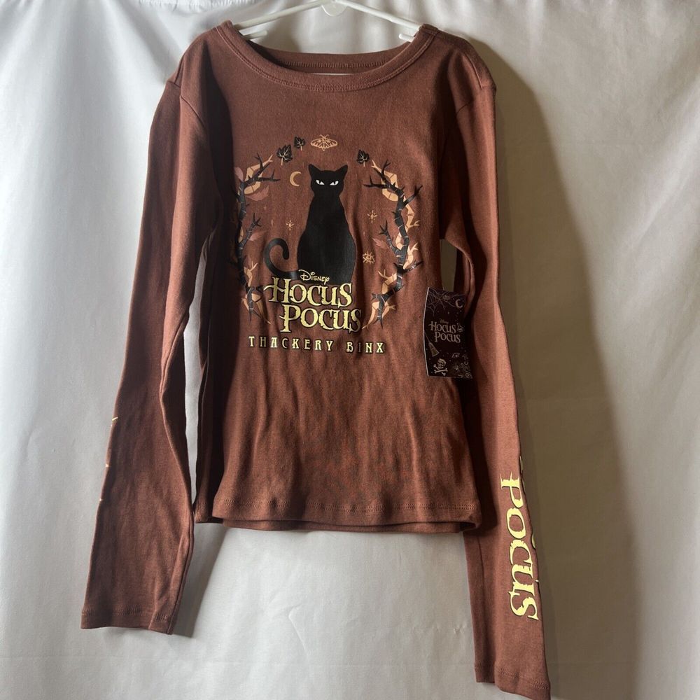 Disney Hocus Pocus Thackery Binx Girls XS Brown Long Sleeve Shirt NEW